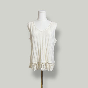 ANTHROPOLOGIE ERI + ALI Top Women Size Medium Cream Redonda Fringed Tassel Tank